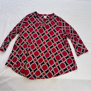 Chicos Blouse geometric pattern V-neck 3/4 sleeves size 2 (large) HOLIDAY